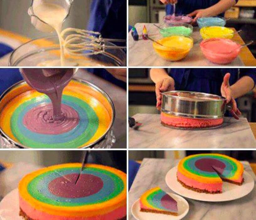 Что делают цветные. Разноцветные бисквиты для торта. Необычное украшение торта своими руками. Торт разноцветный. Лайфхаки для украшения торта.