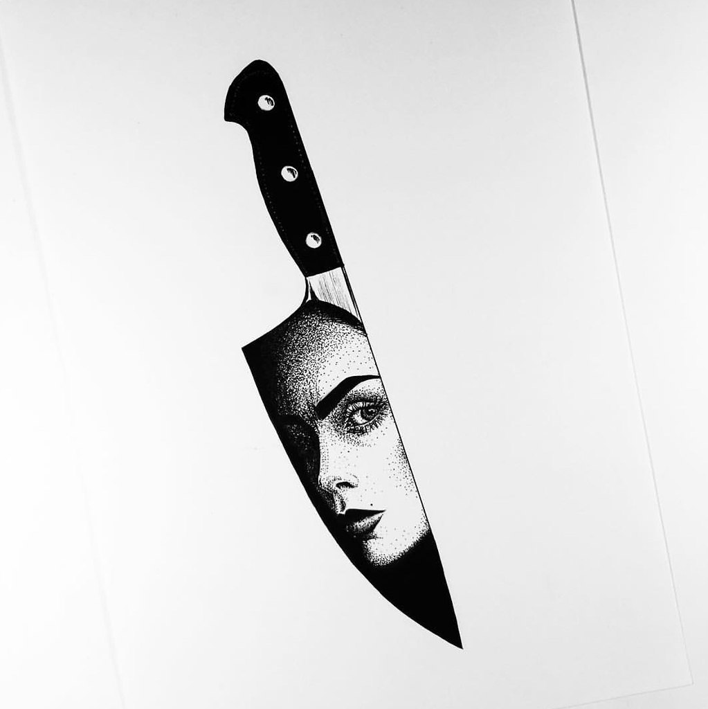 Тату девушка с ножом