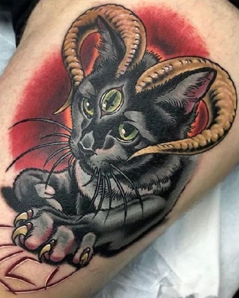 Демонический кот тату