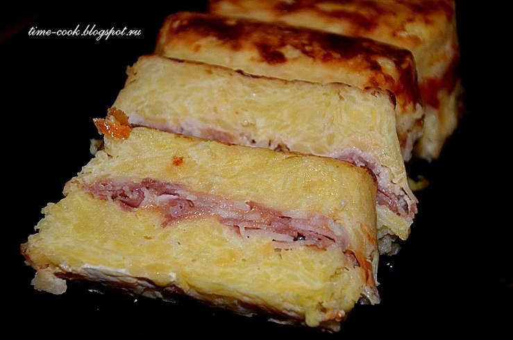 Вкусная картошечка с беконом. Ингредиенты: - 7 крупных картофелин - 1 яйцо - 2 столовых ложки ...