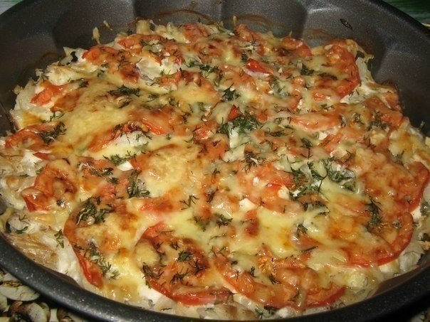 Рыба запечённая с помидорами и сыром. *90 ккал на 100 гр* Рецепт из разряда: быстро и вкусно! ...