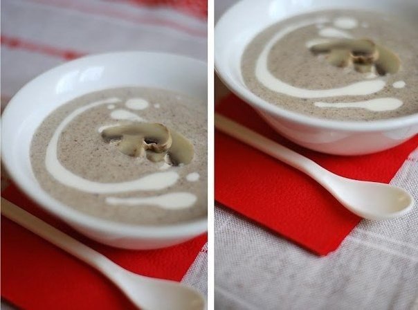 Крем-суп из шампиньонов.• 100 г 69 ккал • Б 2.4 • Ж 5.1 • У 3.5 • 300 г шампиньонов1 зубчик ...