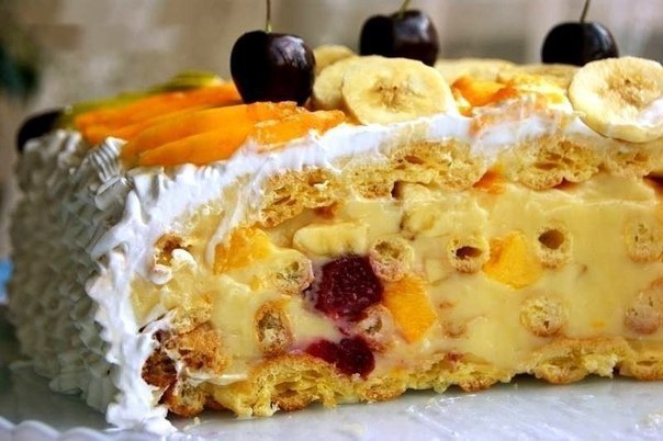 ТОРТ ТРОПИКАНКА.Ингредиенты:тесто:1 стакан воды150 гр. маргарина0.5 ч.л. соли2 стакана муки6 ...
