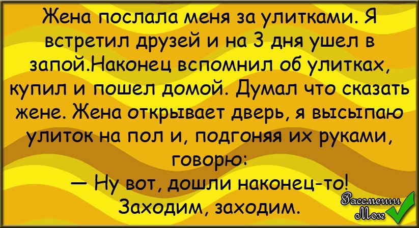 Отправила жене. Анекдот про улитку. Анекдот про улитку в баре. Субботний анекдот смешной. Смешные анекдоты про улитку.