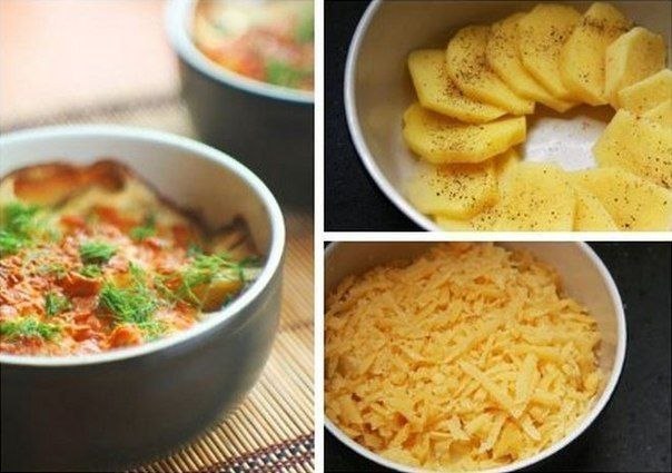 Картофель, запеченный в сливках с сыром.Ингредиенты: - 1 кг картофеля- 2 ст. слив. масла- 200 г ...