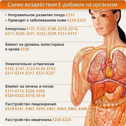 Схема воздействия Е-добавок на организм.Сохраните себе на стену!