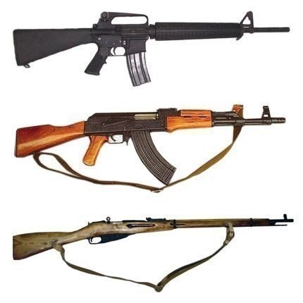 Немного об оружии: М16 – Клинит, когда грязная AK47 – Работает, когда грязный Трехлинейка – Не была ...