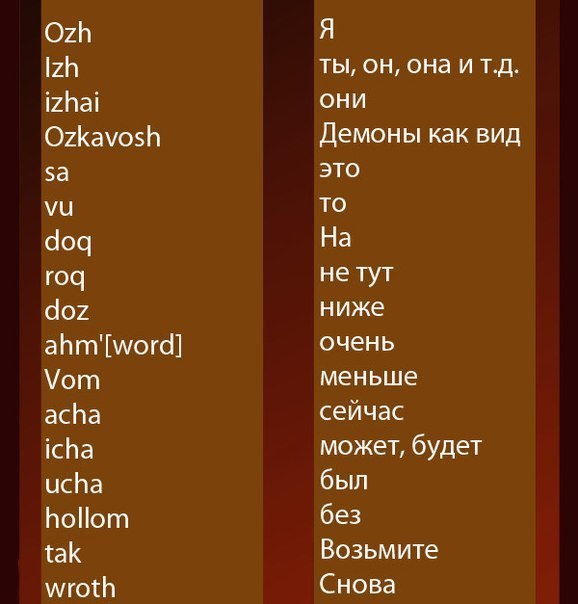 Слова со слова демон. Язык демонов. Язык демонов дота 2. Язык Озкавош. Язык демонов на русском.