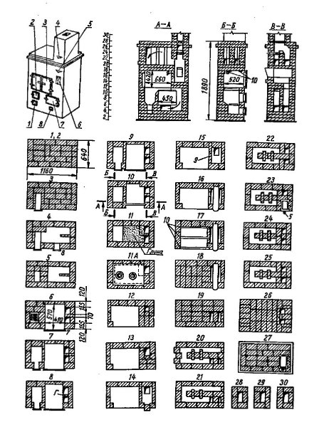 Отопительно-варочная печь № 15 (другой вариант) с теплоотдачей 2791 Вт (2400 ккал/ч). Размер ее ...