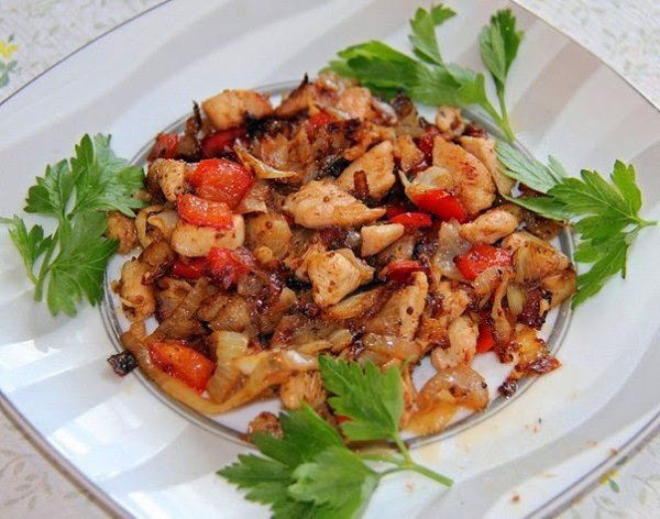 Курица с овощами.Ингредиенты:куриное филе 450 гкапуста 300 грепчатый лук 1 штсладкий перец 1 ...