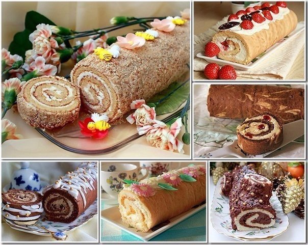 Десять рецептов вкуснейших домашних бисквитных рулетов .Автор Ирина Милова.Медовый рулет ...