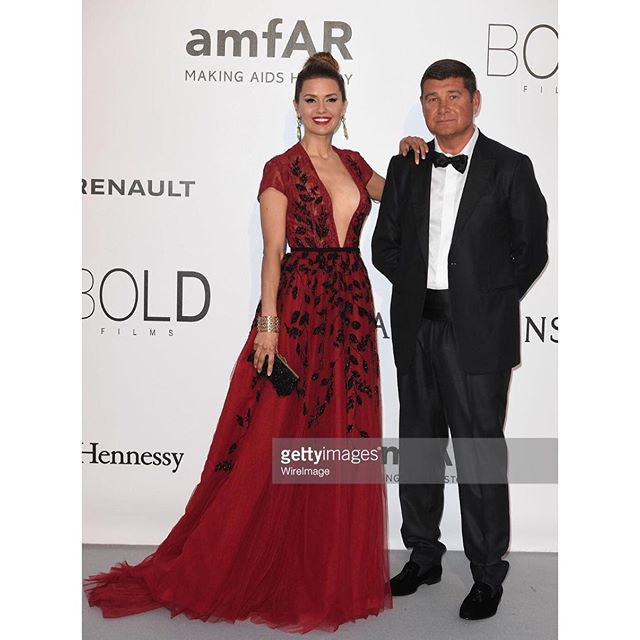 With my dear friend @aleksandr_onyshenko at #amFaAR gala dinner. Me wearing @georgeshobeika dress