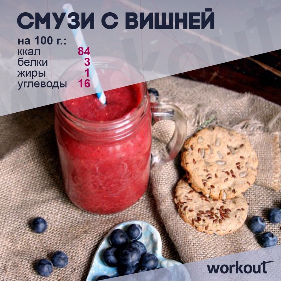 Смузи с овсянкой и вишней: заряд бодрости и энергии! Ингредиенты: Хлопья овсяные — 1,5 ст. л. Вишня ...