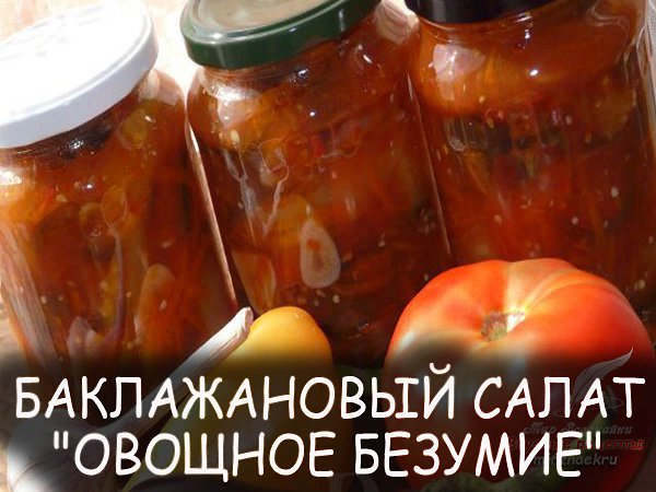 БАКЛАЖАНОВЫЙ САЛАТ "ОВОЩНОЕ БЕЗУМИЕ" Ингредиенты: 3 кг помидор для томатного пюре 6 ...