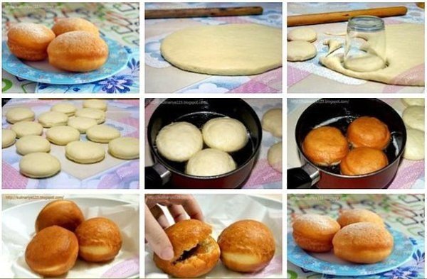 Самые вкусные пончики.Тесто:Молоко - 500 мл.Яйца - 2 шт.Масло сл. или маргарин - 125гр.Сахар - 2 ...