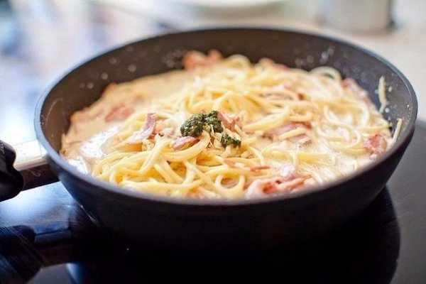 Карбонара. Ингредиенты: Спагетти — 200 г Масло оливковое — 30 мл Лук репчатый — 1 шт. Бекон — 200 г ... - 5