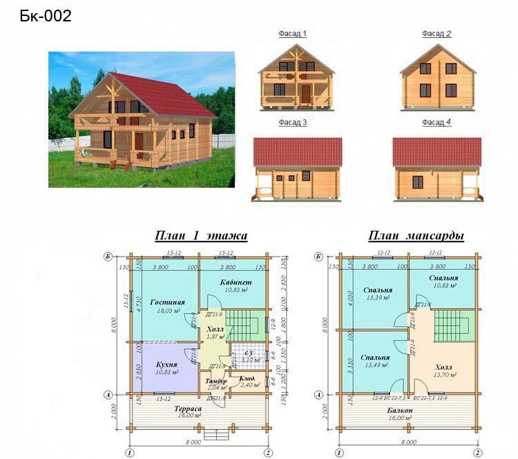 Дом из бруса 8х8 с мансардой проекты фото