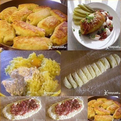 Картофельные рулетики.Ингредиенты:Картофель – 500-600гЯйцо сырое – 1штМука пшеничная – 100-150гФарш ...