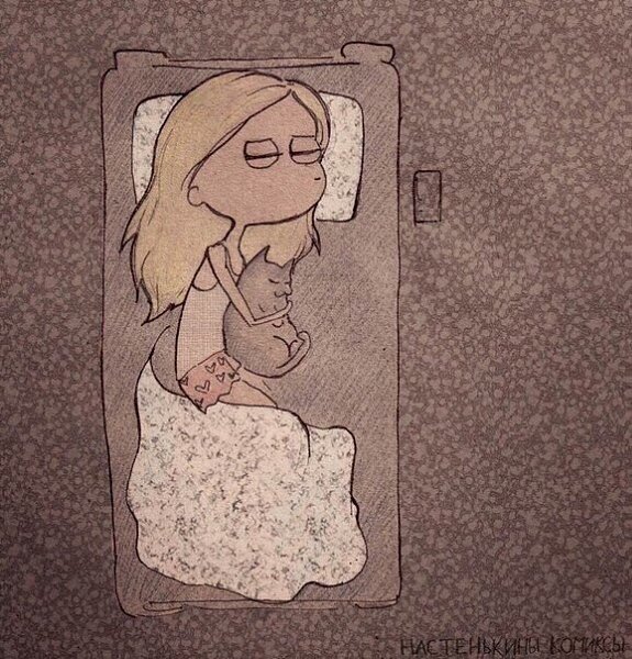 И самая большая кровать тесна для двоих, если один из этих двоих - кот.