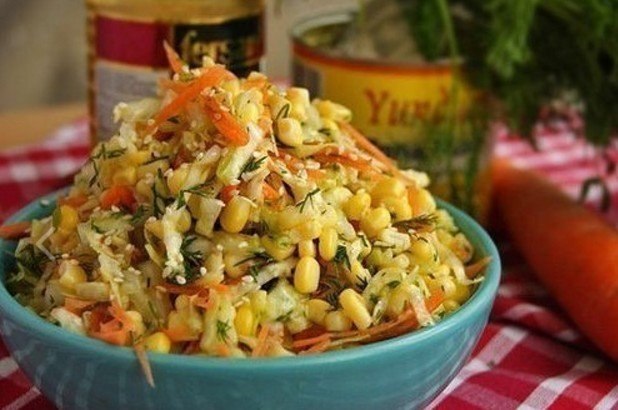 Салат с капустой, кукурузой и без майонеза! Этот салатик легкий, свежий, без майонеза. Идеально ...