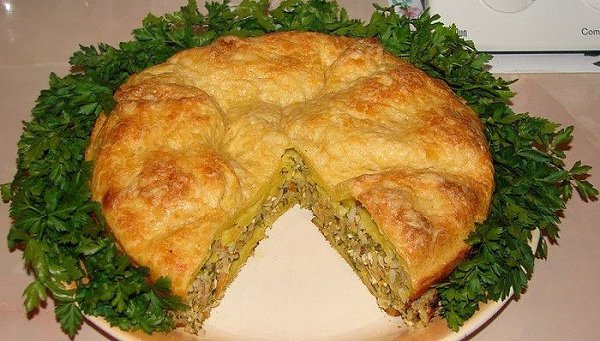 Быстрый пирог с разными начинками.Ингредиенты:Для теста: -3 куриных яйца; -1 стакан муки; -1/3 ...