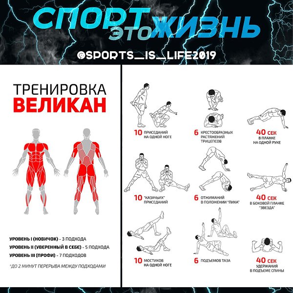ВЕЛИКАН.Великан фокусно нагружает корпус, пресс, спину, руки и ноги. Это комплекс упражнений на ...