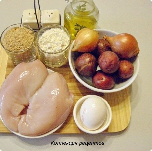 #ужин.Картофель — 900 гКуриное филе — 400 гЯйцо — 1 шт.Лук — 2 шт.Мука пшеничная — 3 ст. л.Масло ... - 2