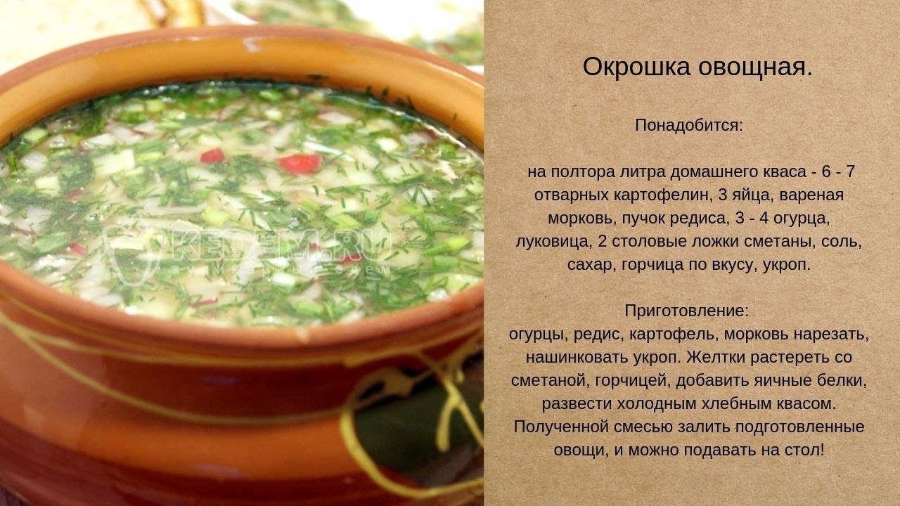 Рецепт окрошки и рисунок