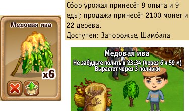 Иву можно получить при сборе мёда на поляне и в чаще. К ней можно применять ускорители.