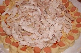 НАРЯДНЫЙ ПИРОГ С КУРИЦЕЙ.ИНГРЕДИЕНТЫ:для теста: 100 мл.молока(нагреть до 30