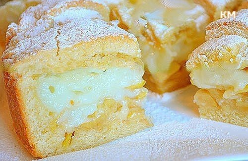 Яблочный пирог с заварным кремом.Тесто:1 яйцо2 ст. ложки сметаны180 гр. сливочного масла150 гр. ...