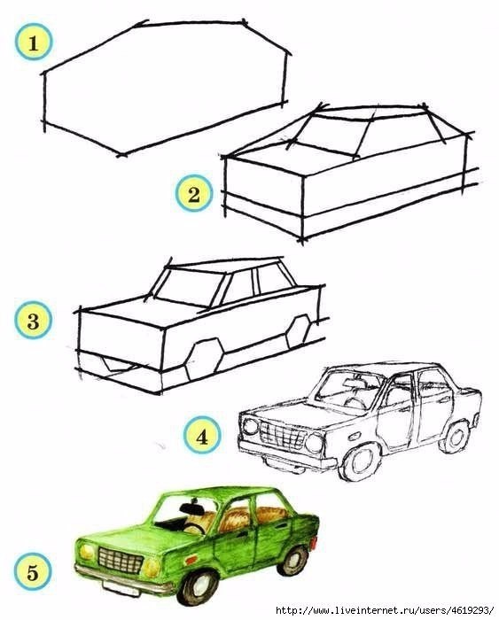 Как нарисовать машину по частям - 27 фото