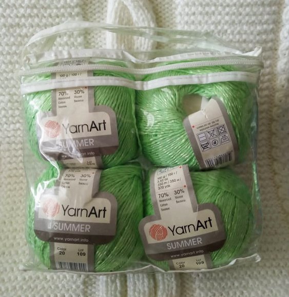 Пряжа YarnArt SUMMER цвет 20-зеленое яблоко,100г-350м 400грамм - 2