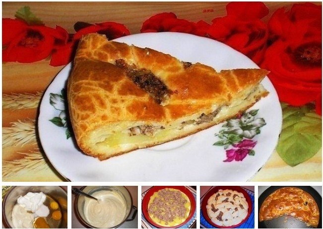 Пирог «Быстрый и вкусный» из теста на кефире со сметаной и майонезом.Ингредиенты: Для теста: - 100 г ...