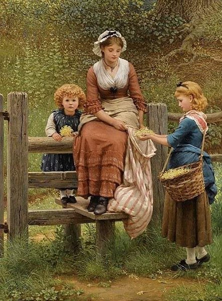 Английский художник.Джордж Данлоп Лесли (1835-1921).Картина "Первоцветы", 1877г.Городская ...