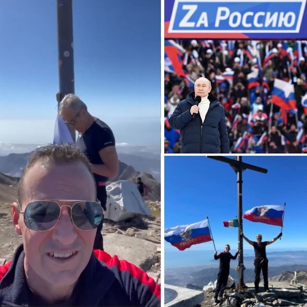 Итальянцы водрузили на горной вершине российский триколор в знак поддержки Владимиру Путину. Группа ...