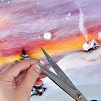Картина из шерсти.вам понадобится:шерсть для валяния различных цветов;прямоугольный кусочек белой ... - 7