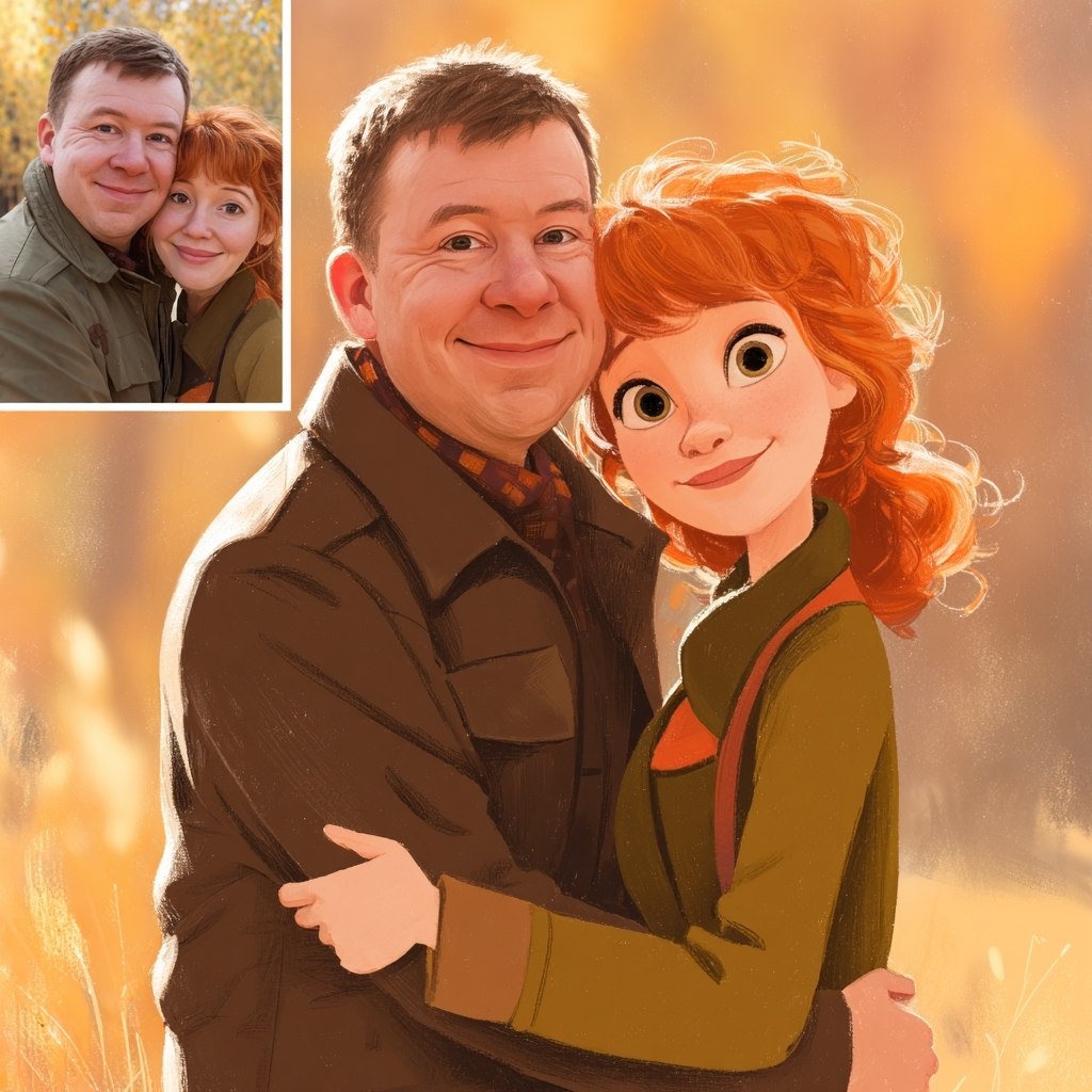 Семейный портрет на холсте в мультяшном стиле! Художник отрисовывает каждую деталь вручную на ...