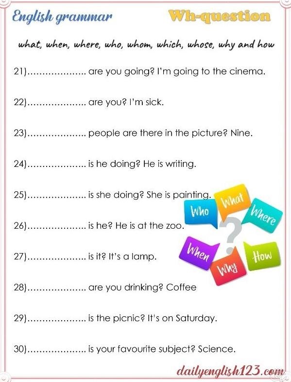 Wh-questions Worksheets.������� ����� � ������������ �� ��������� �������������� ����. ������ ... - 3