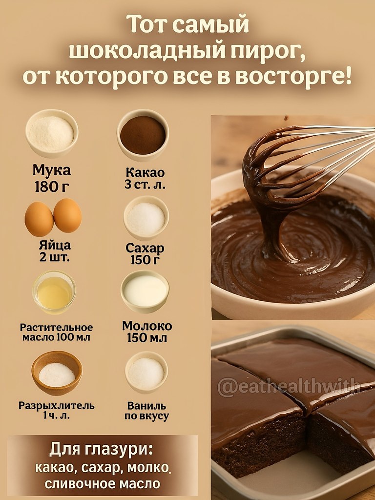 Тот самый шоколадный пирог, от которого все в восторге.Сохраняй, чтобы не потерять, и обязательно ...