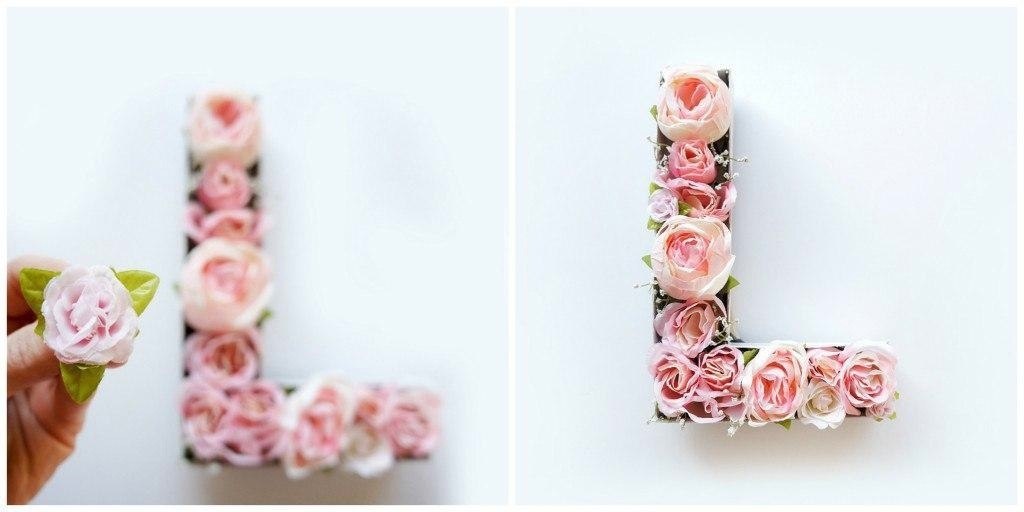 Монограмма из искусственных цветов. - 7