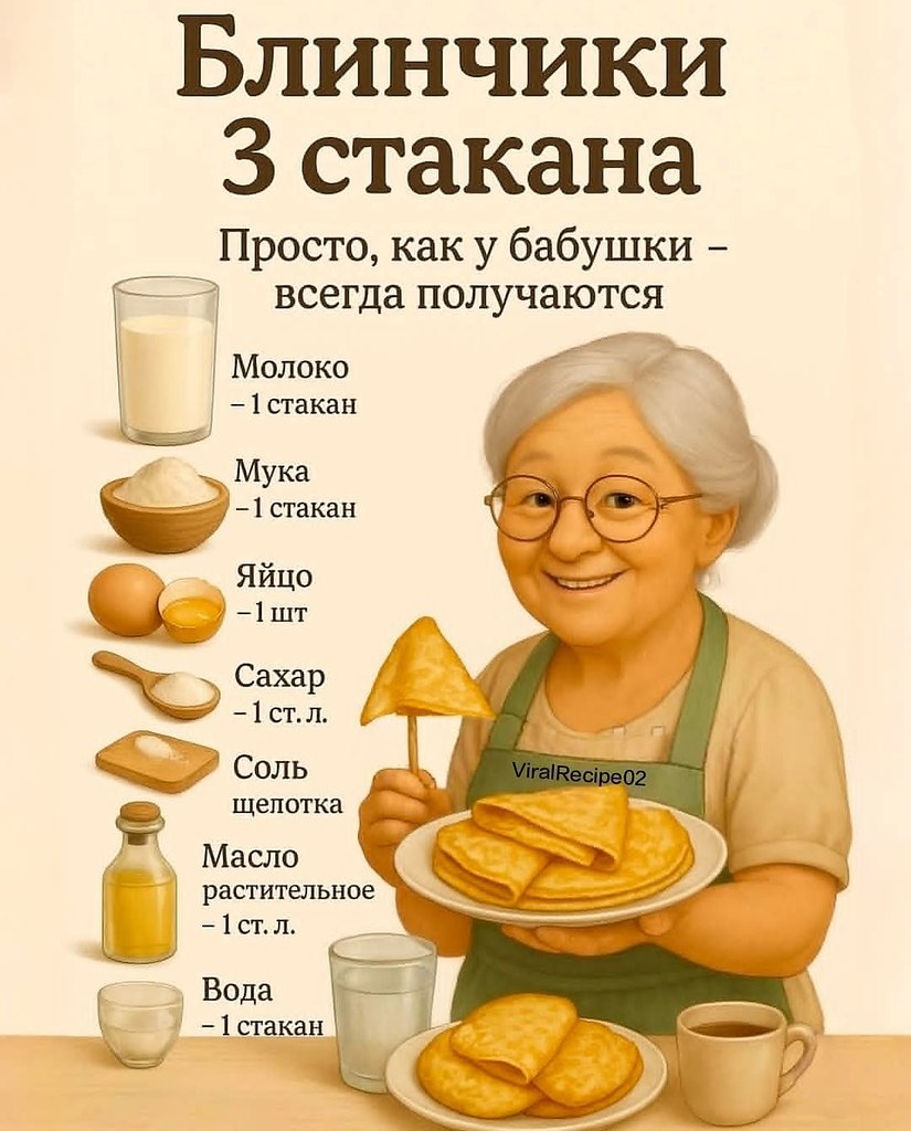 :) Блинчики «3 стакана».тонкие, как вдетствеСохраняй, и обязательно попробуй, это очень вкусно ...
