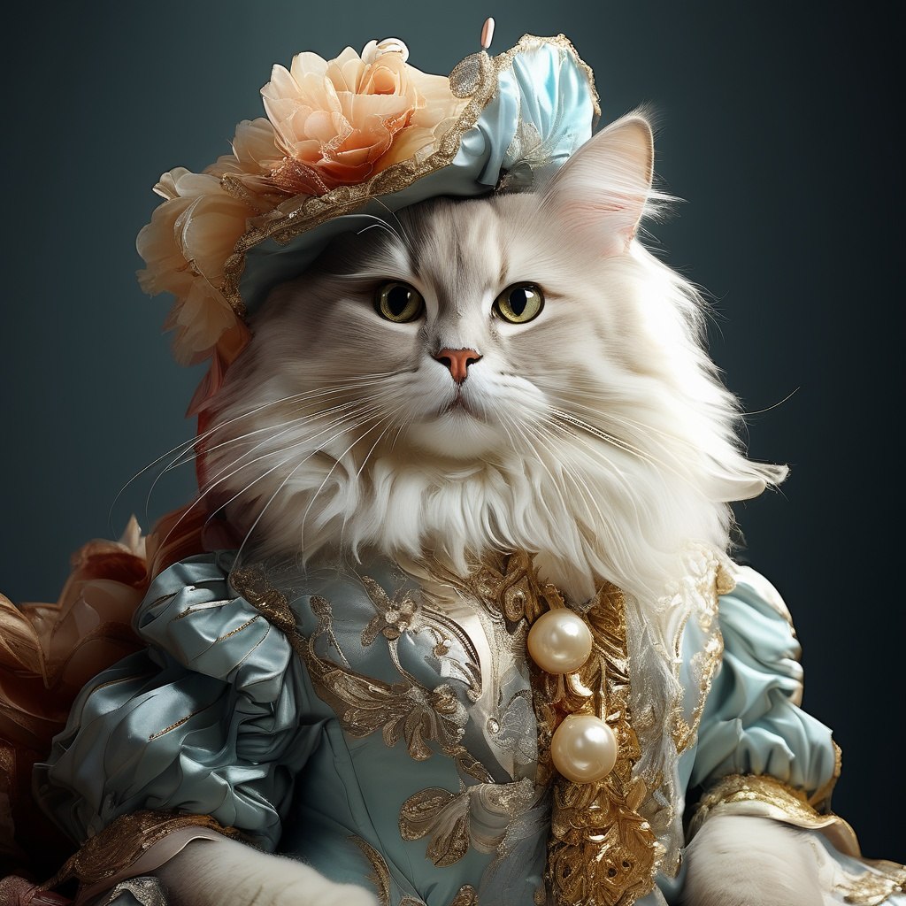 {."prompt": "fashion, cat in human costume, rococo ...