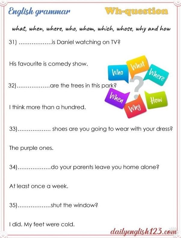 Wh-questions Worksheets.������� ����� � ������������ �� ��������� �������������� ����. ������ ... - 4